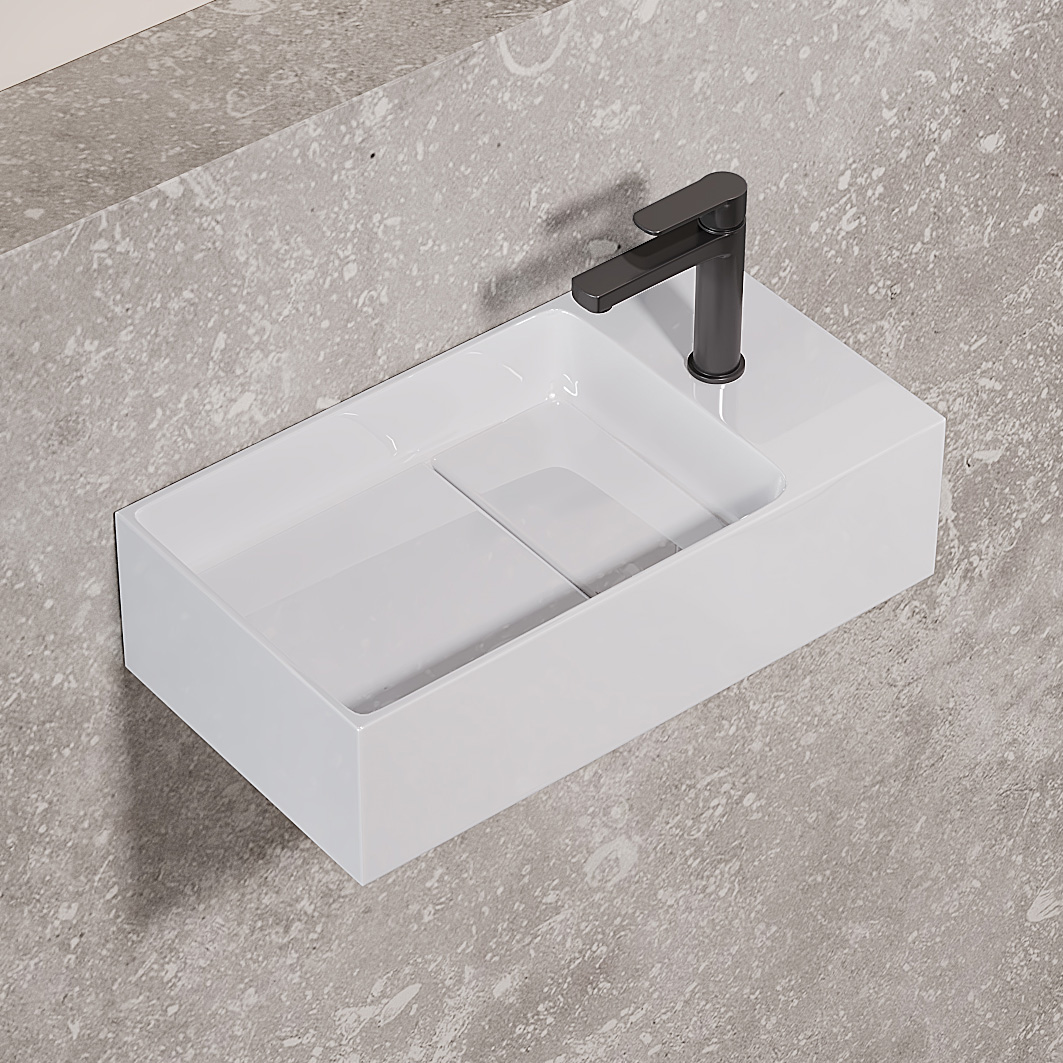 Saniclear Itsie fontein wit glans met kraangat rechts 39x22x10cm