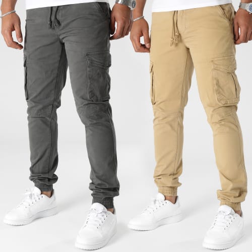Lot De 2 Pantalons Cargo Gris Anthracite Camel