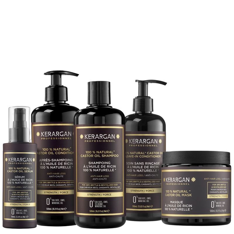 Kerargan - Anti-Haarausfall Set Shampoo, Conditioner, Maske, Serum, Leave-In Rizinusöl