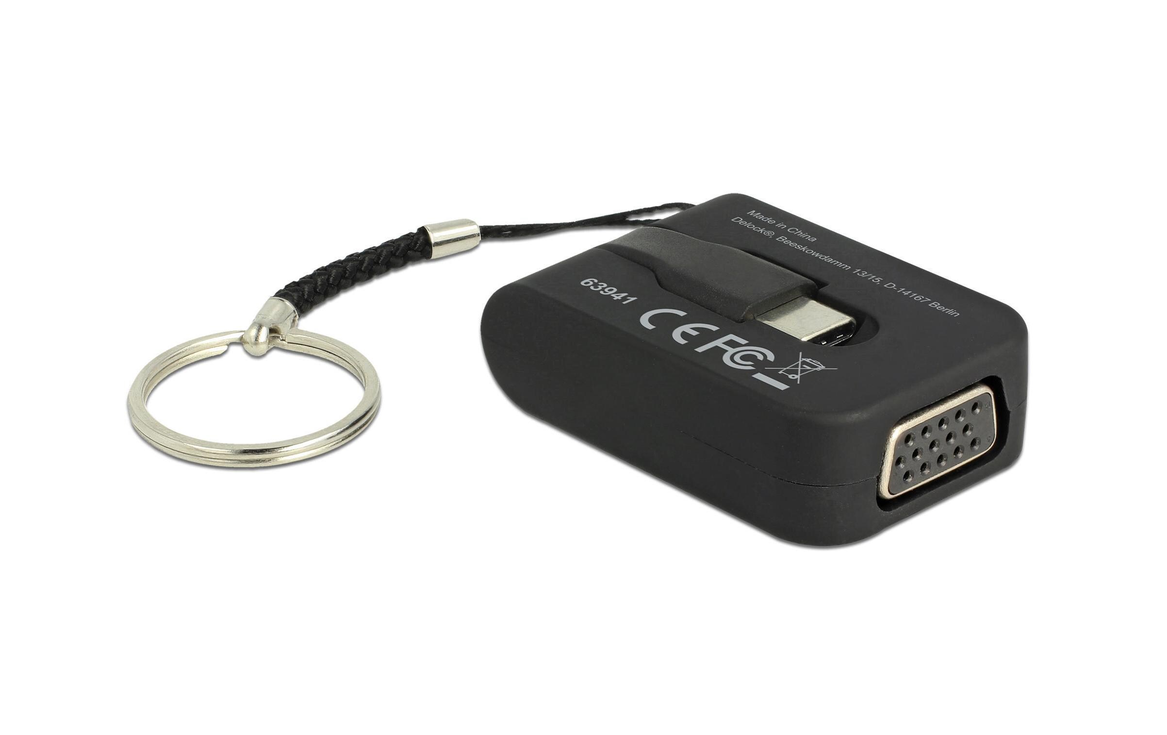Adapter USB Type-C – VGA mit SchlüsselanhängerDelock USB Type-C Adapter zu VGA (DP Alt Mode) - Schlüsselanhänger