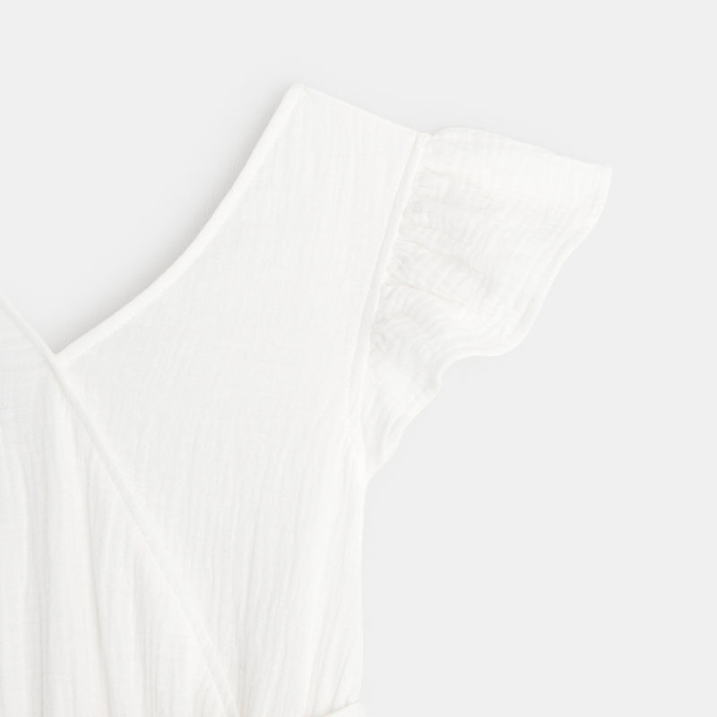 Robe effet croisé gaze de coton blanche fille