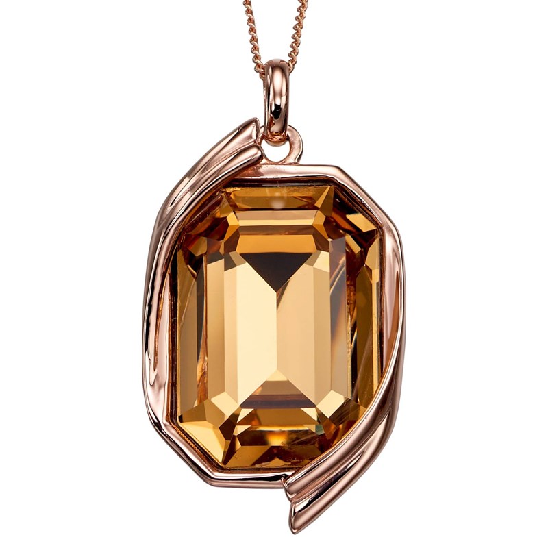 Collier citrine plaqué or rose en argent 925/1000