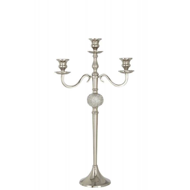 Chandelier 3 bras avec diamant en aluminium argent 30x12x56cm