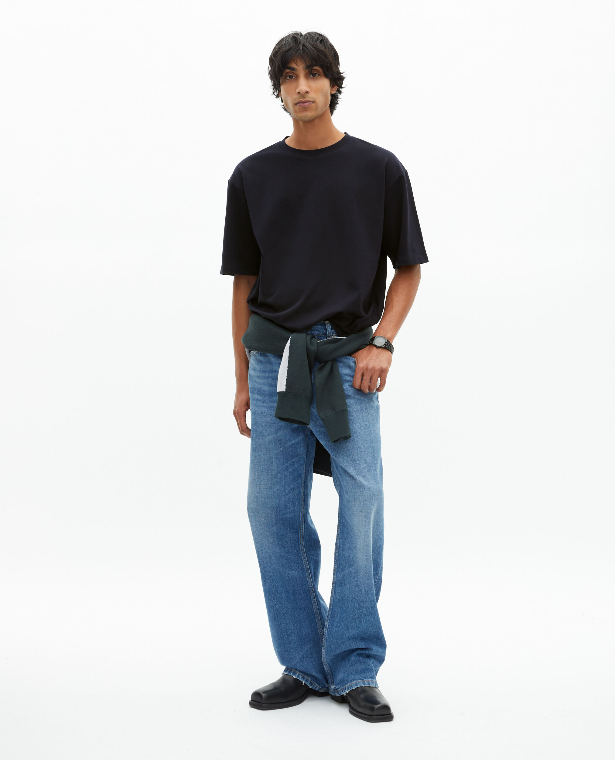 T-shirt Mixte large uni bleu marine