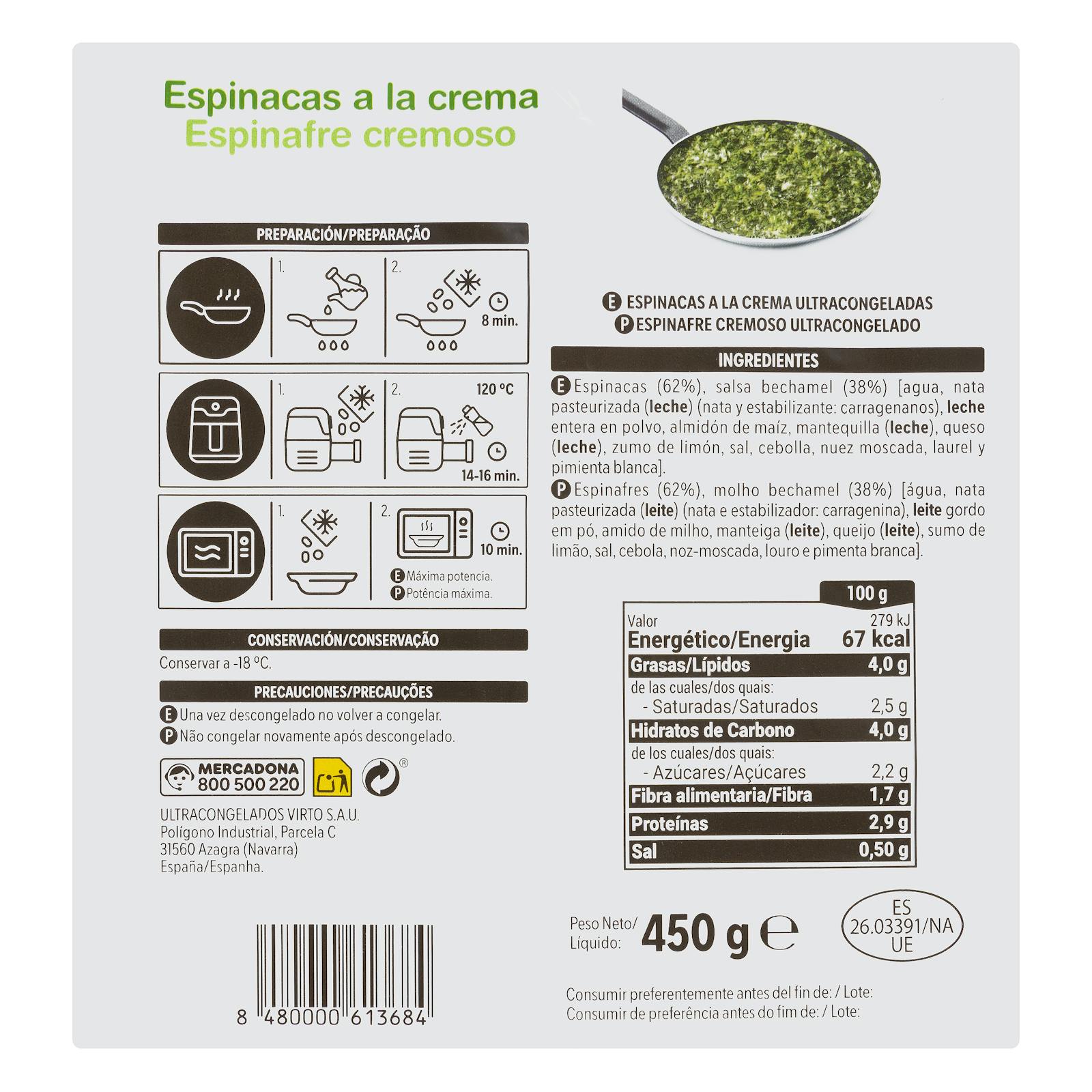 Épinards à la crème Hacendado, surgelés