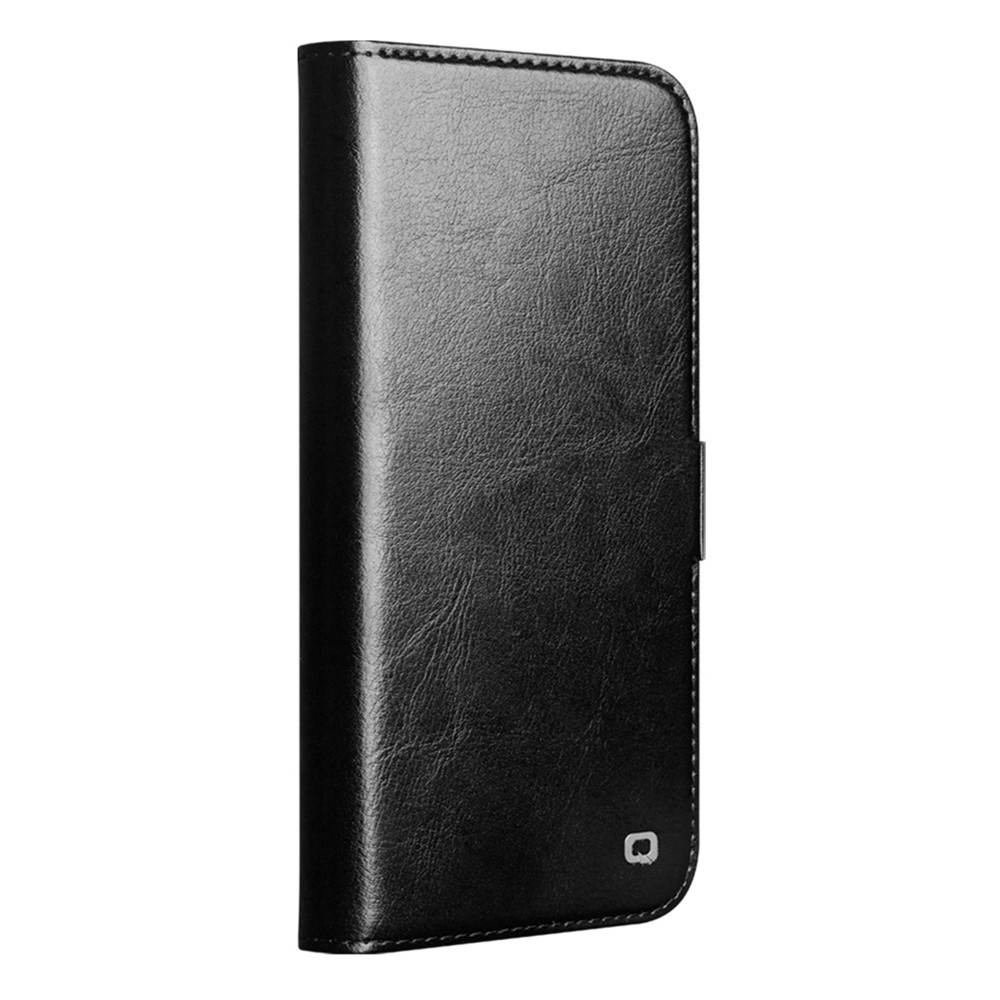 iPhone 17 Pro Max Echtleder Tasche Flip Cover mit Kartenfächer - Schwarz