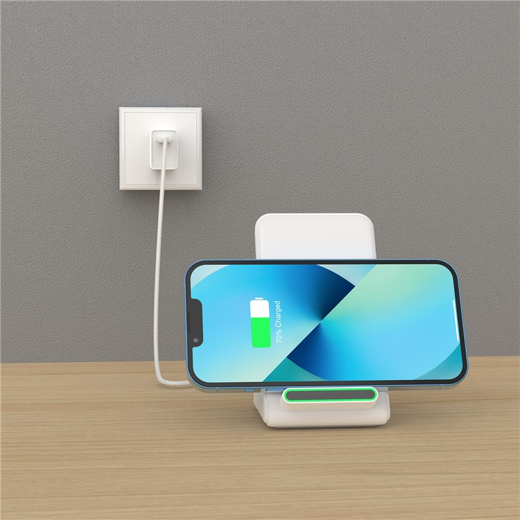 (15W) Qi Wireless Charger Induktionsladegerät Ladestation mit LED - Weiss