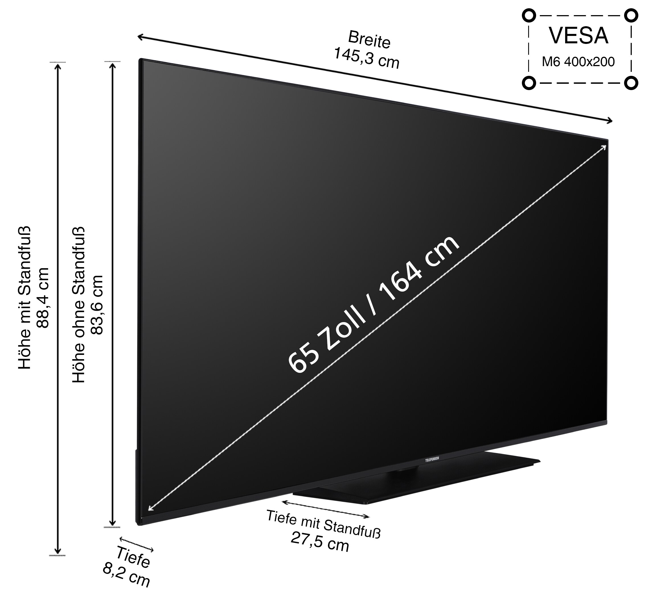TELEFUNKEN D65U750X2CW 65 Zoll Fernseher / Android Smart TV (4K Ultra HD, HDR Dolby Vision, Triple-Tuner)