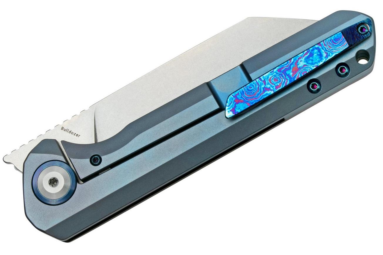 Kansept Bulldozer K1028A3 Stonewashed CPM-20CV, Blue Timascus zakmes, Kim Ning design
