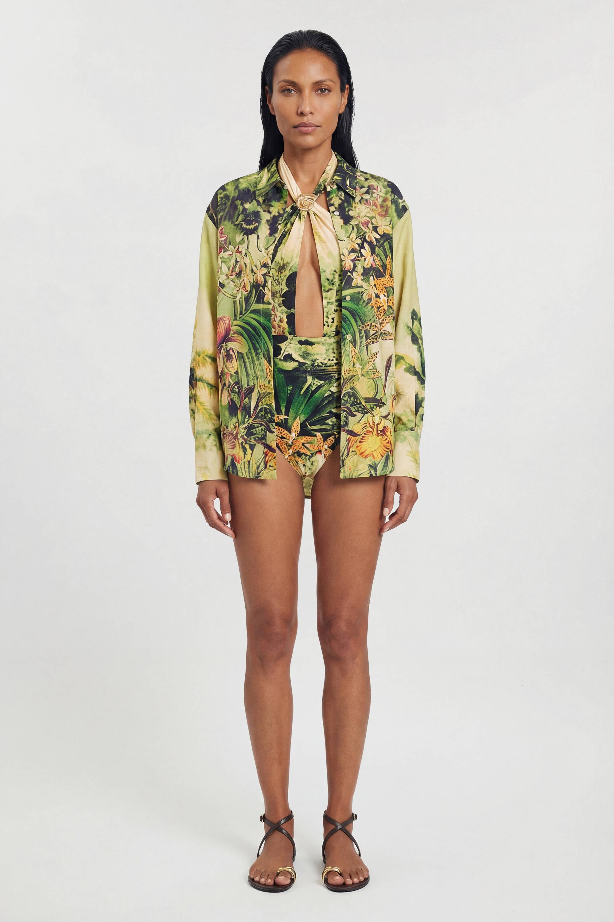 KarenMillen Chemise De Plage En Viscose Filée À Motif Tropical