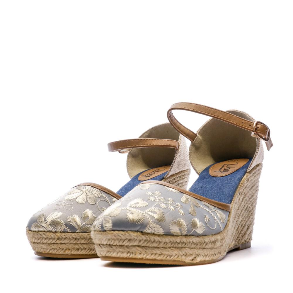 Beppi Sandales Compensées Bleu/Fleurs Femme Beppi