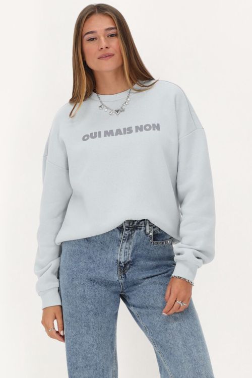 Lichtblauwe sweater ''Oui mais non''
