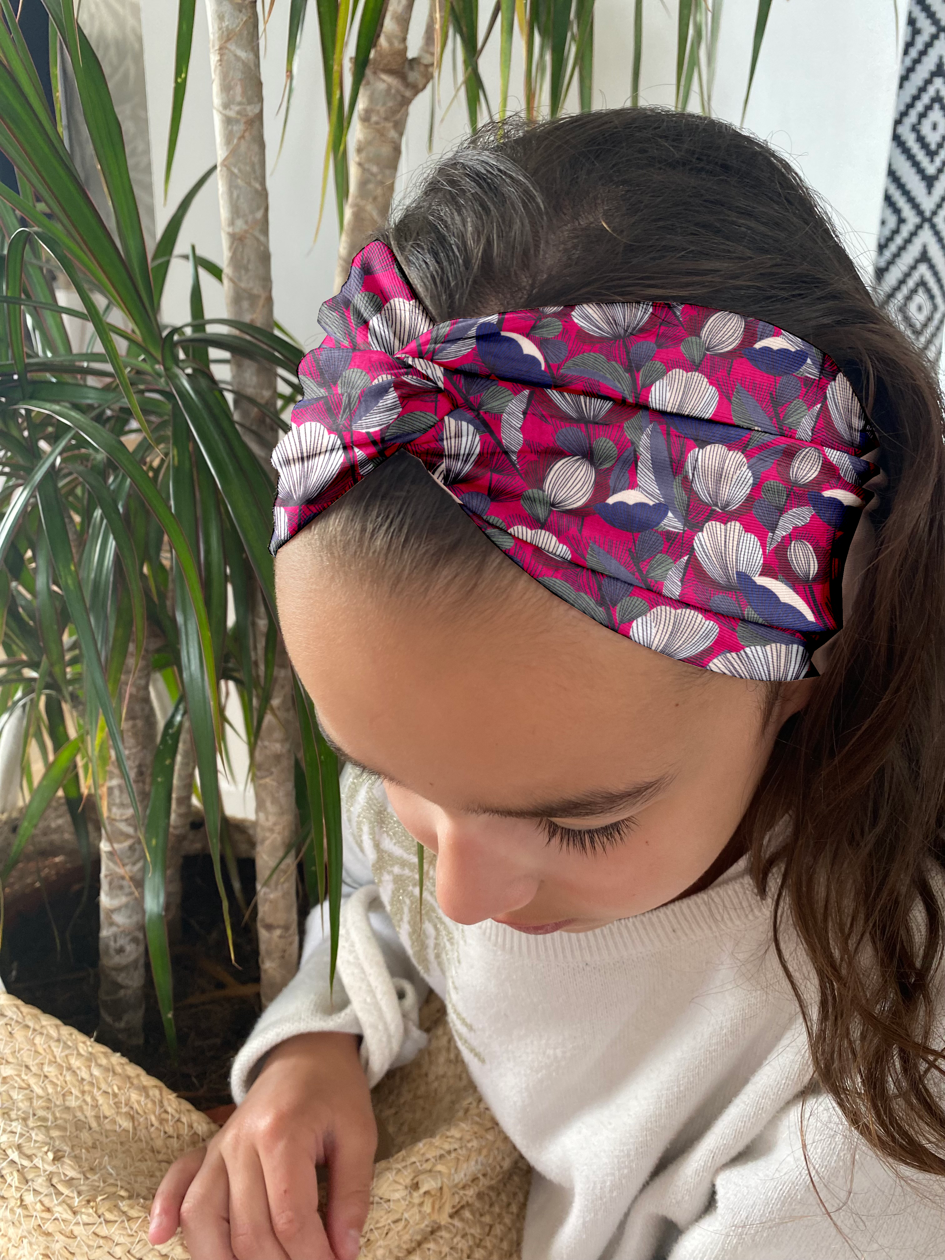 Bandeau Jersey Croisé Enfant Pavot Fuchsia