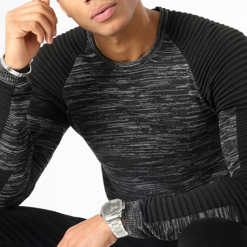 Pull Avec Empiecement Noir JUM-08 Anthracite Chiné