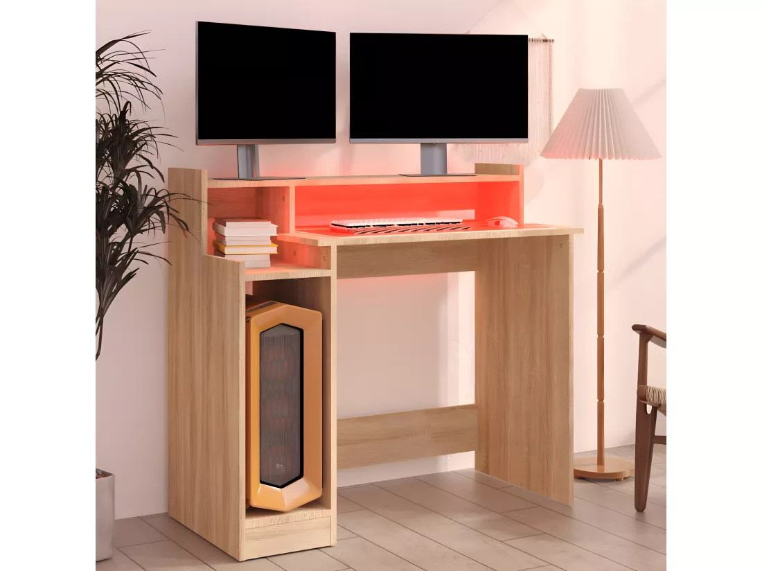 Bureau avec lumières LED Chêne 97x45x90 cm Bois d'ingénierie