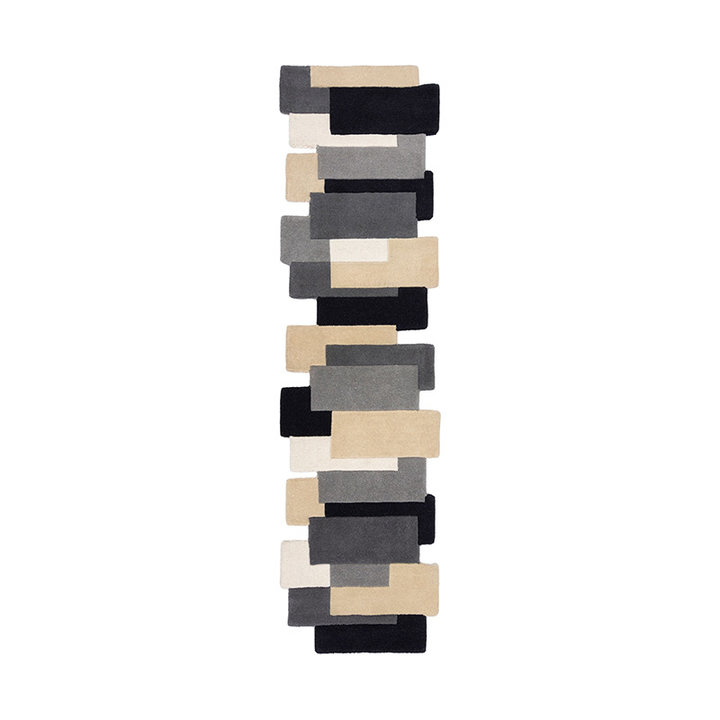 Abstracte loper - Stracto Collage Zwart/Beige