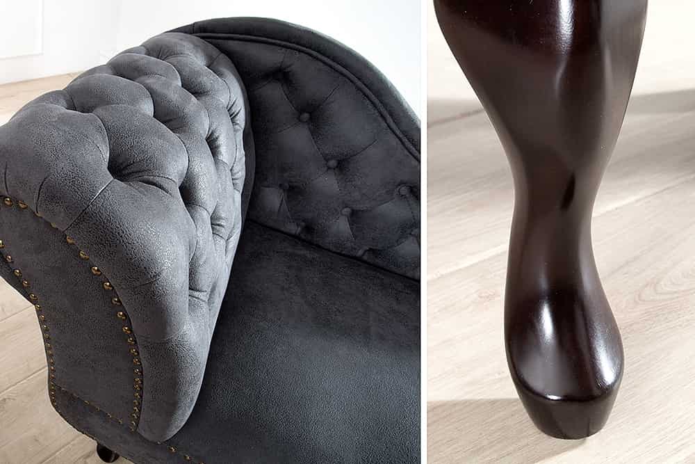 Chesterfield Récamière 170cm antik grau mit Knopfheftung und Nietenbesatz