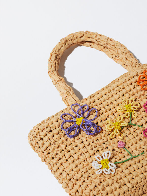 Bolsa de palha com flores - Multicolorida