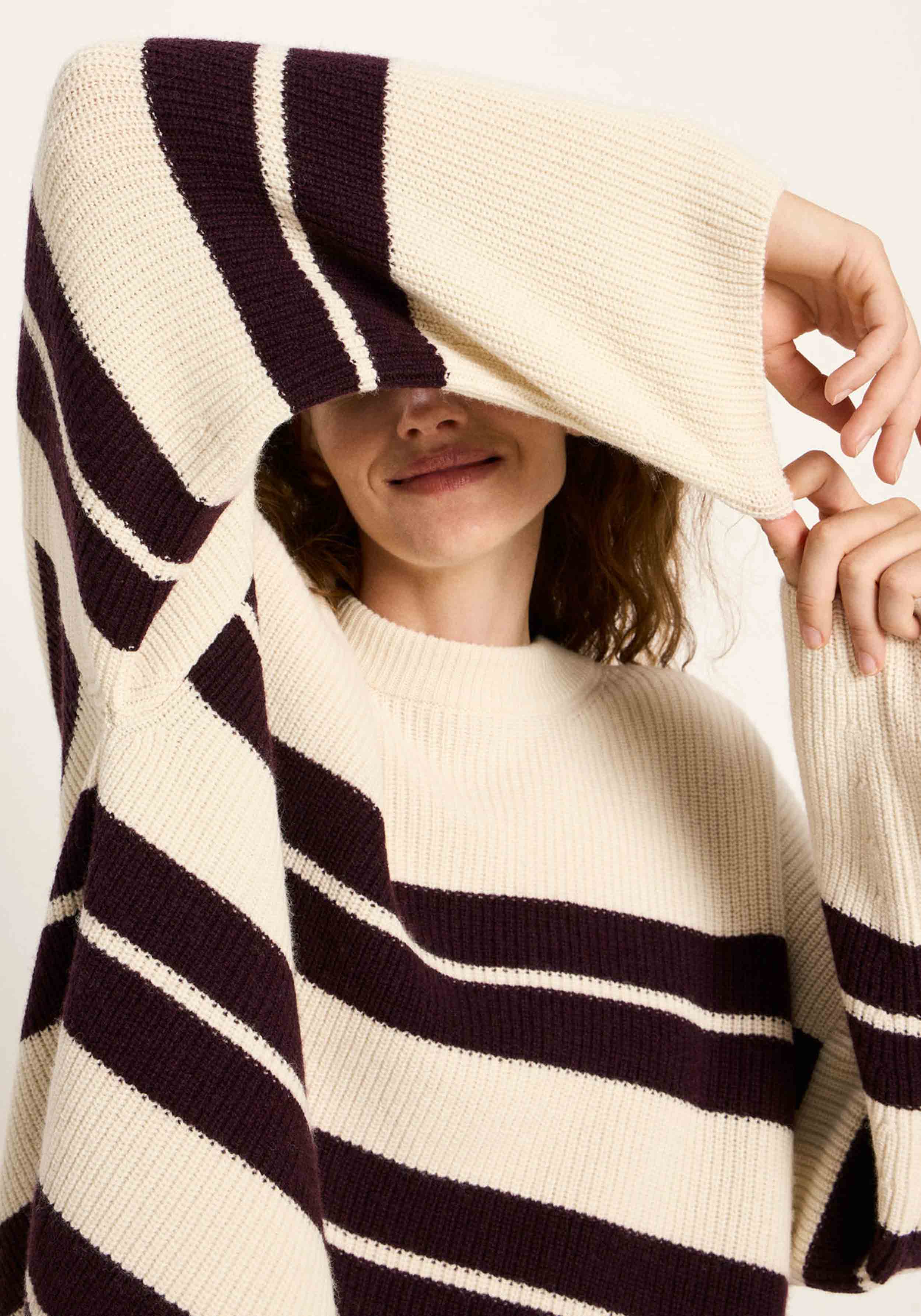 Lanius Streifenpullover Off White/Bordeaux
