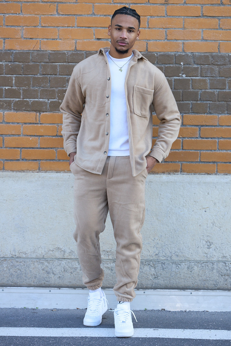 Ensemble 2 pièces chemise + jogging texturée beige