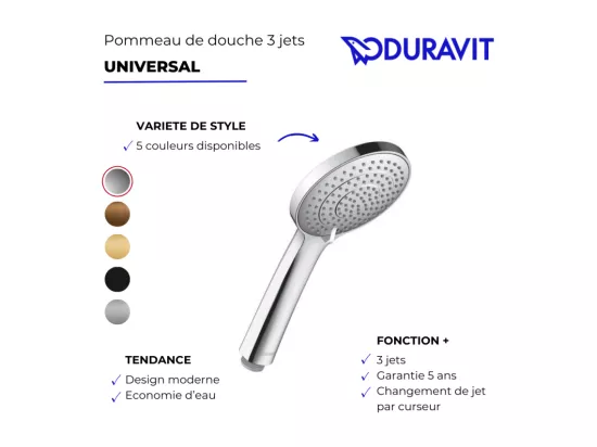 Pommeau de douche 3 jets DURAVIT Universal avec curseur noir mat + flexible de douche