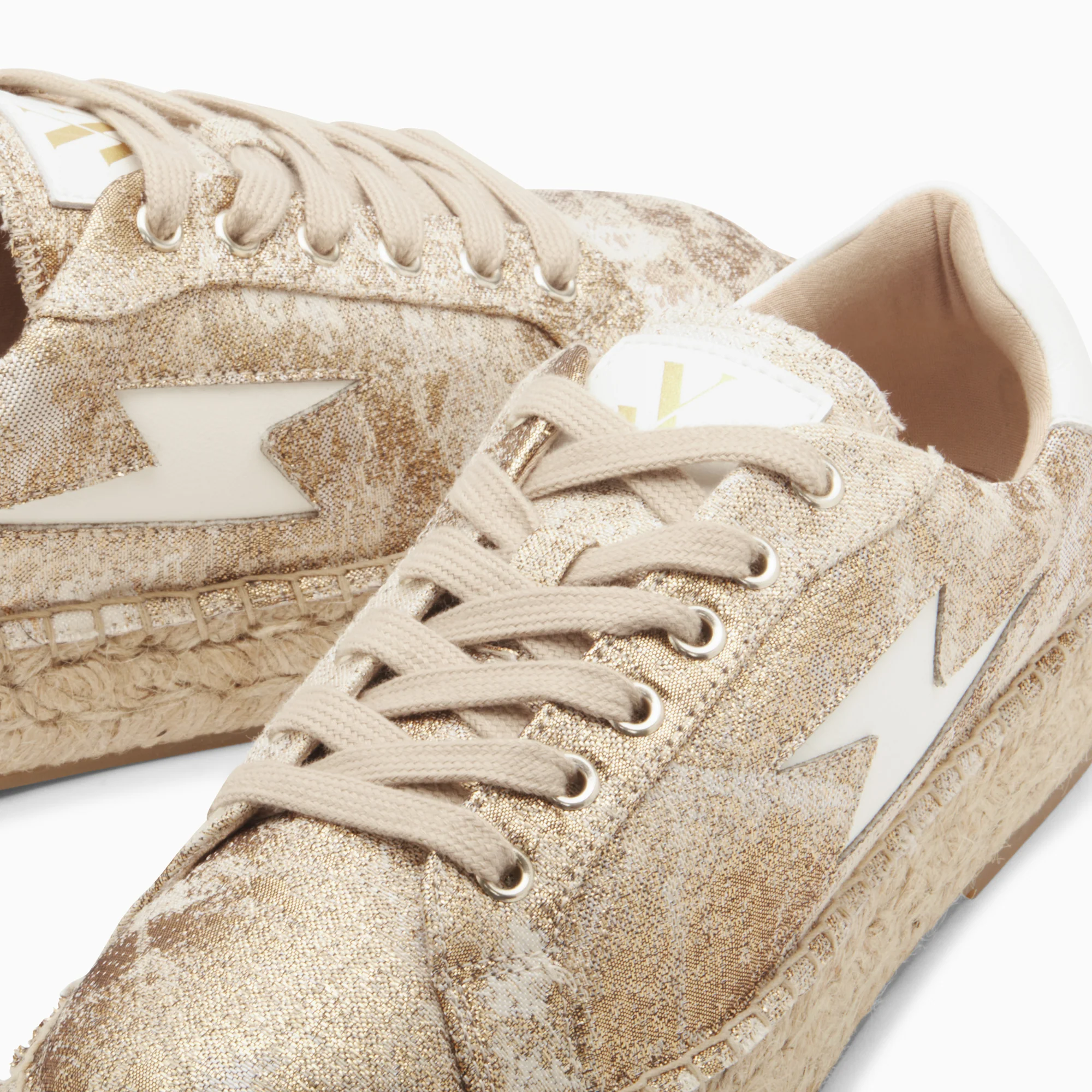 Sneakers-Baskets éclair April or et blanc à semelle espadrille