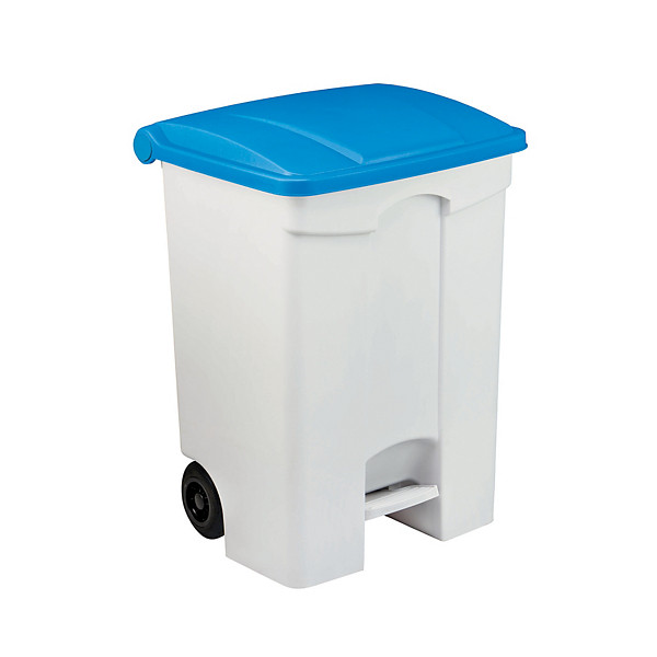 Conteneur mobile HACCP blanc à pédale 70 litres, couvercle bleu