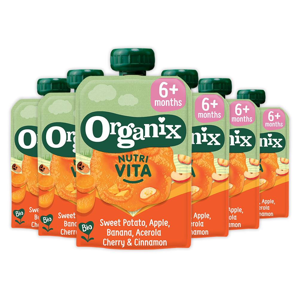 6x Organix Knijpfruit Nutra Vita Zoete Aardappel Kers Kaneel 6+m100 gr