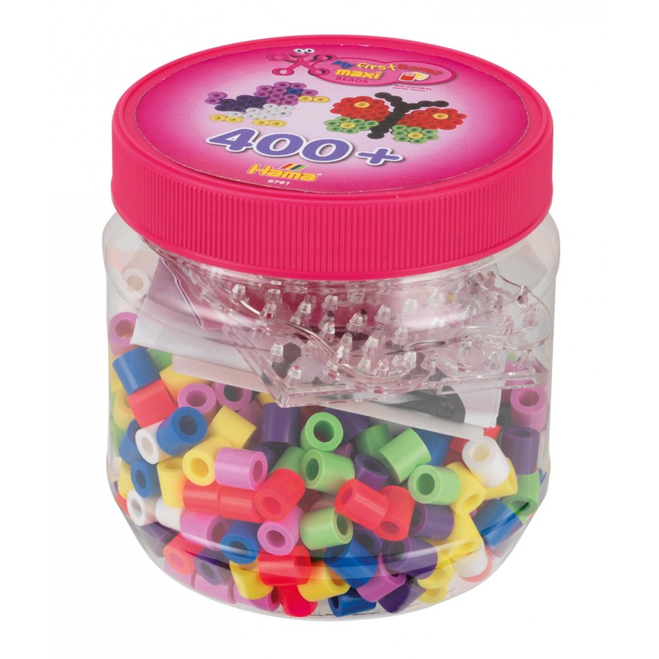Hama - Maxi perler 400 perler+2 plader i pink dåse (388791)