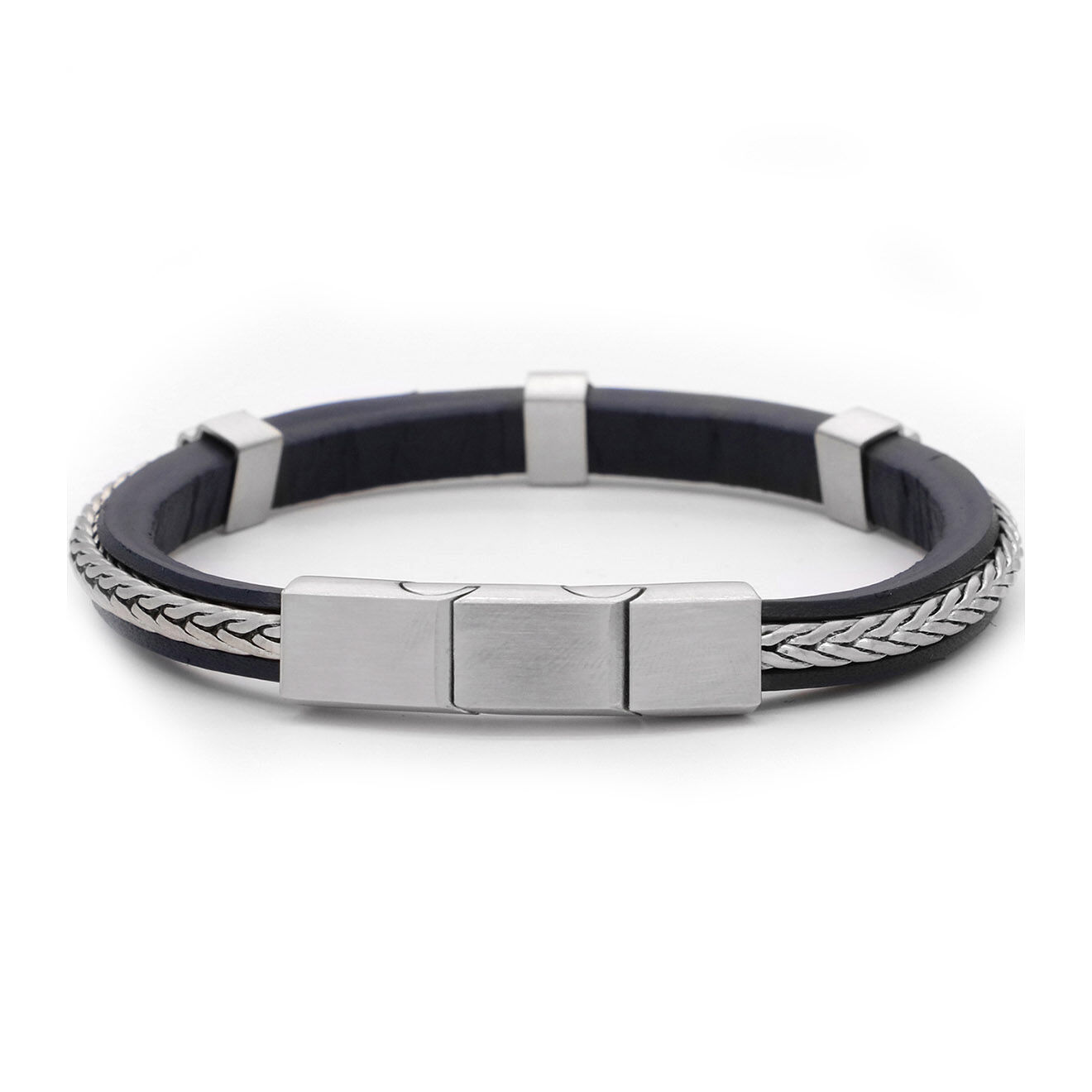 Rockstone Bracelet ajustable Zohir en Cuir & Acier noir