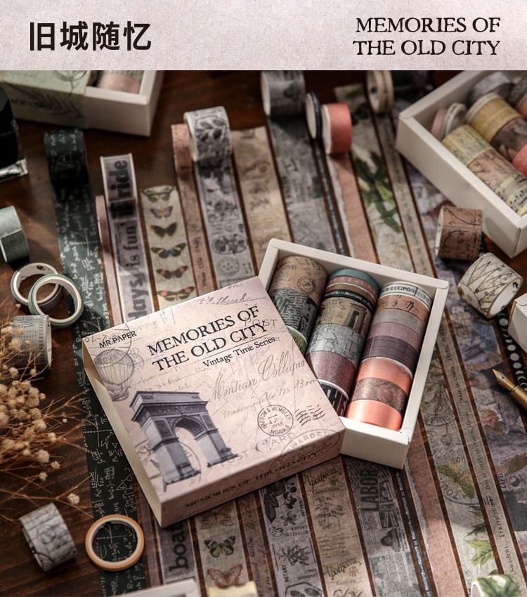 JIMO - Set van 20: Vintage Print Masking Tape (Diverse ontwerpen)