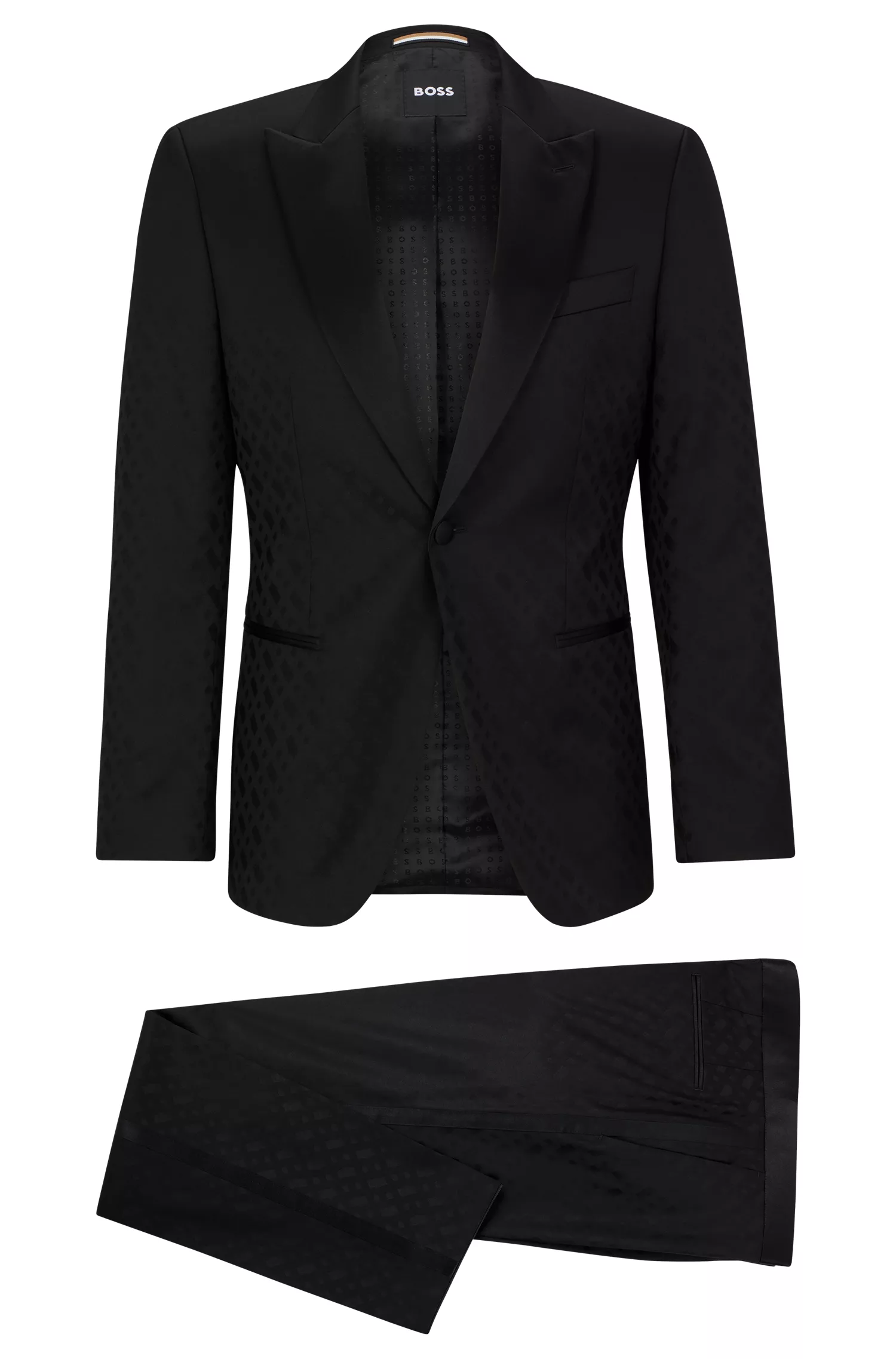 Smoking BOSS preto slim-fit em mistura de lã virgem