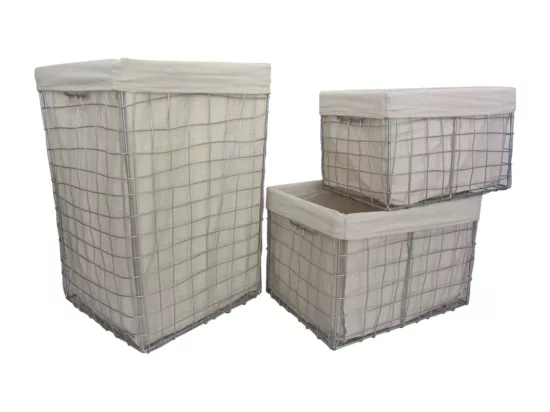 Panier à linge et corbeilles en métal argenté (Lot de 3)