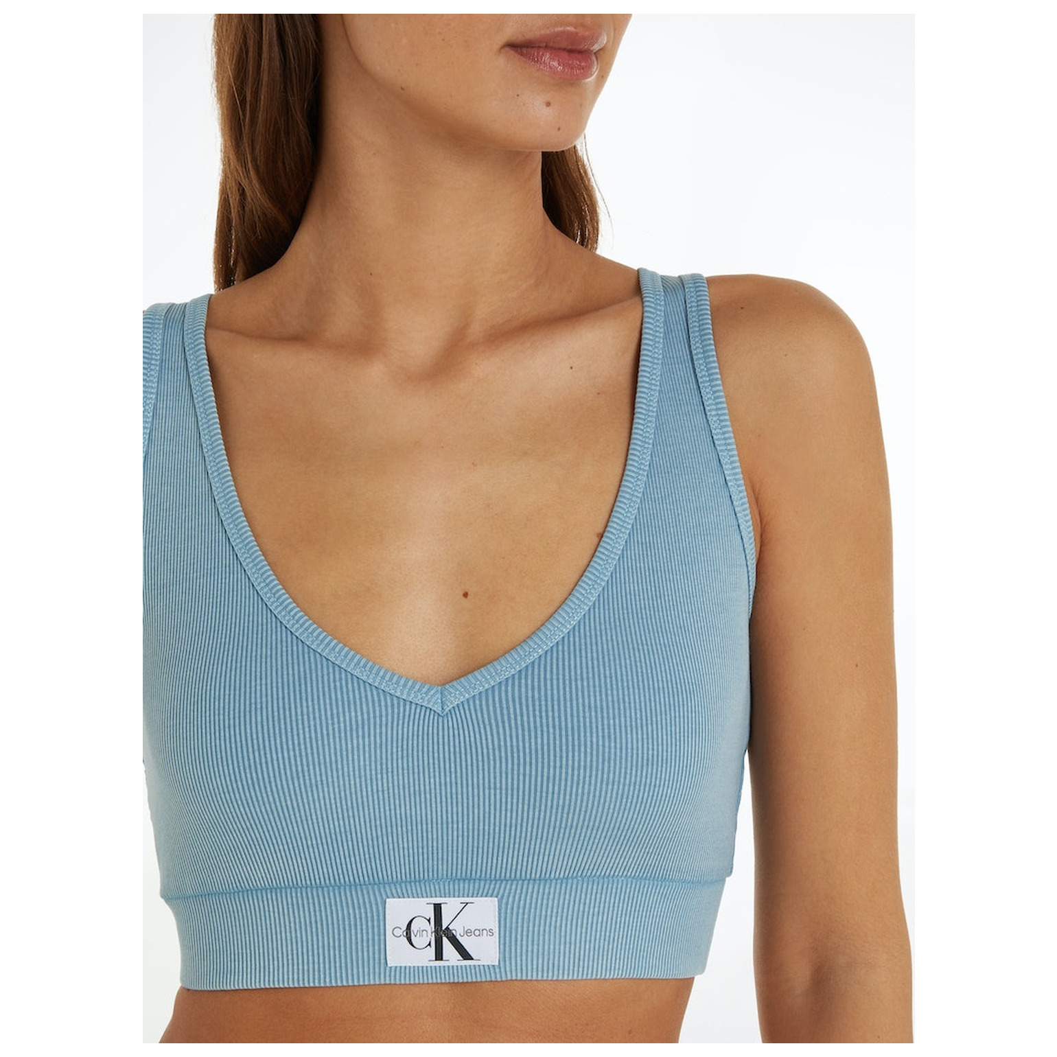 CK Jeans LABEL WASHED RIB CROP V-NECK T