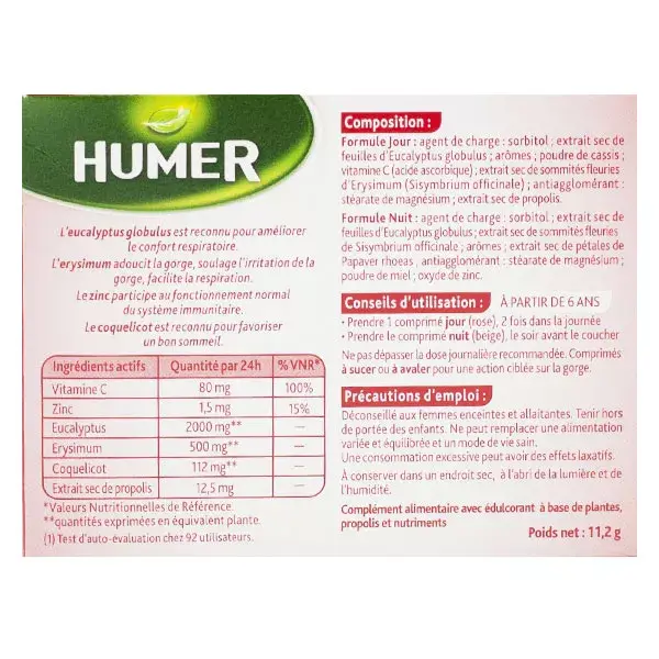 Humer Nariz/Garganta - melhora o conforto respiratório - a partir dos 6 anos de idade - 15 comprimidos