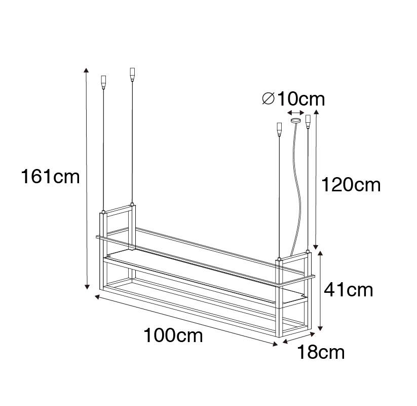 Industriële hanglamp zwart met 4-lichts rek - Cage Rack