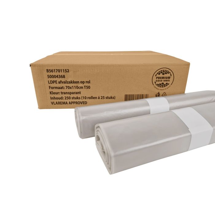 Vlarema Afvalzakken 70x110cm 120L LDPE T50 transparant  250stuks (561701152)