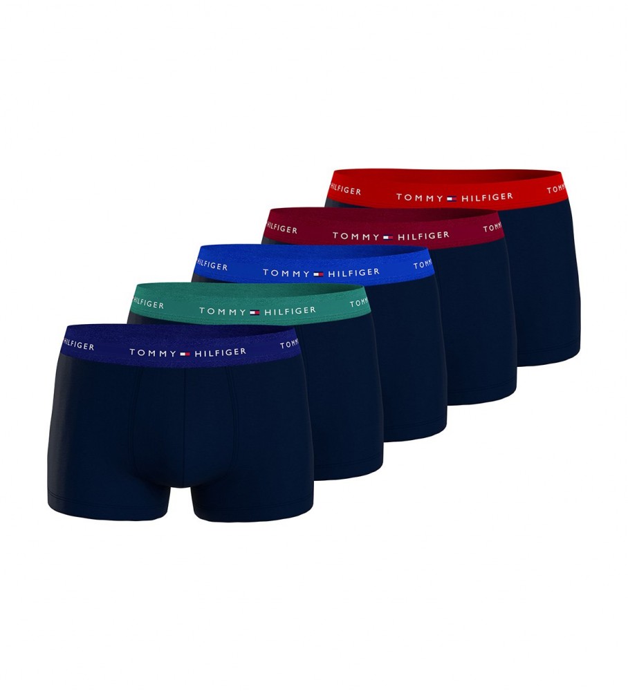 Pacote com 5 cuecas boxer Tommy Hilfiger Essential Signature na cor azul marinho