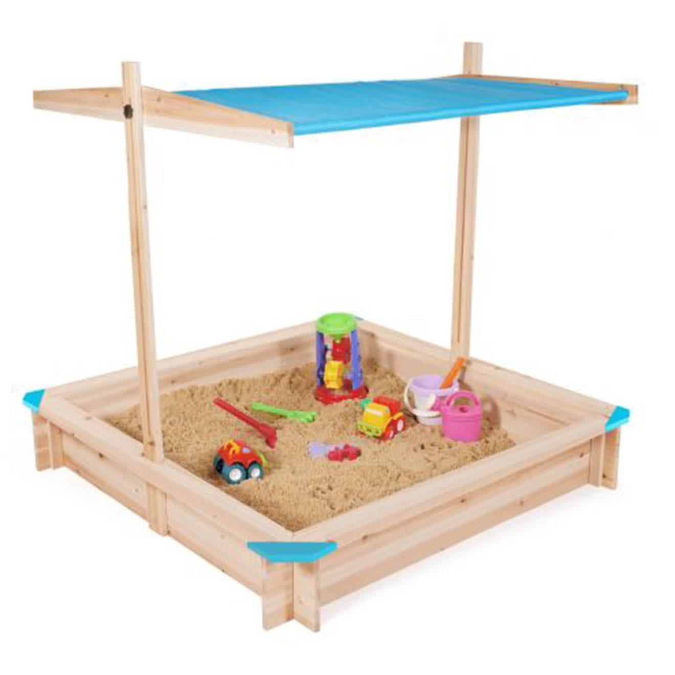 Pratik Garden Bac à Sable Kids bois avec toit ouvrant bleu/naturel
