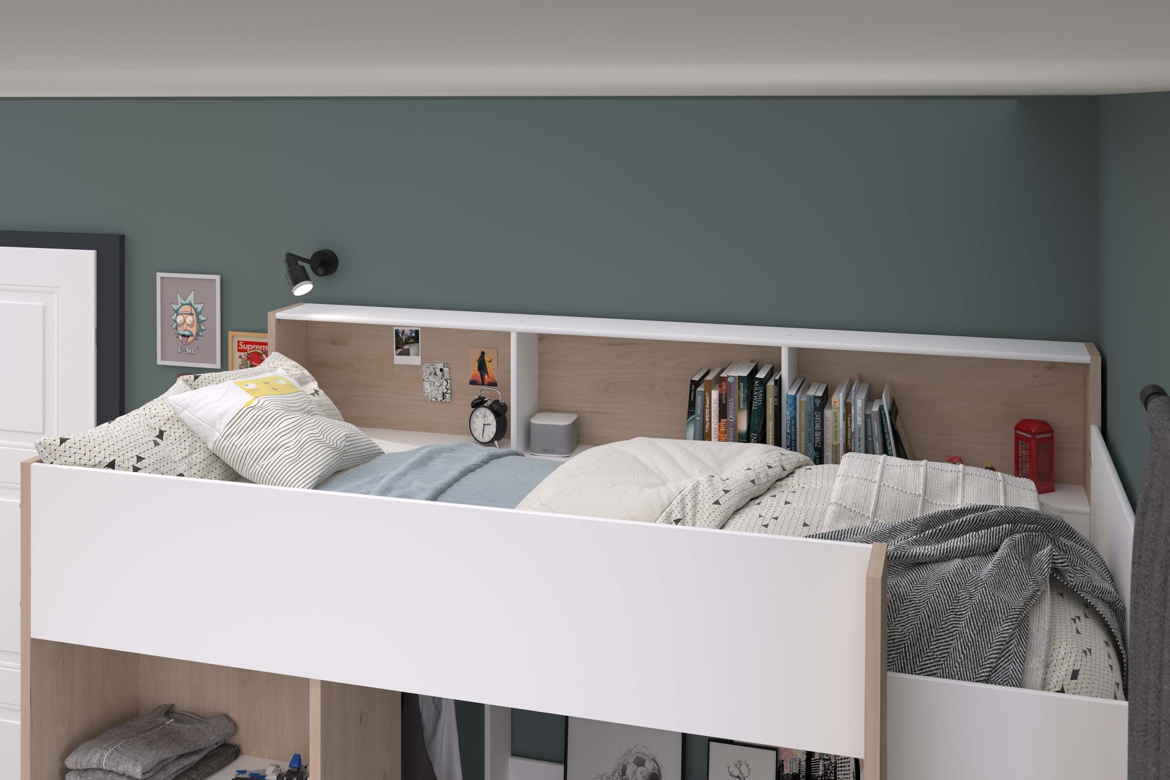 Parisot Hochbett »Shelter 11« 1 Stk. tlg. integrierter Schreibtisch, Leiter, Regal, Kleiderstange, Ablagen