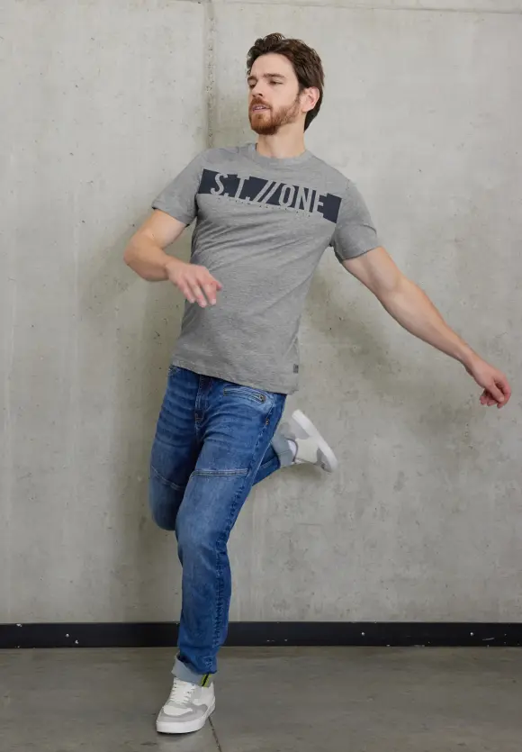 T-Shirt mit Wordingprint - silver grey melange
