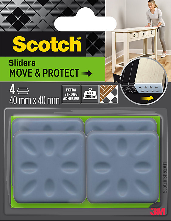 Patin glisseur adhésif carré gris Scotch ø40 mm, lot de 4