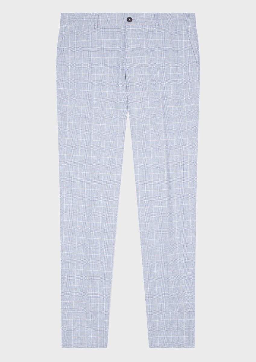 Pantalon coordonnable Skinny en lin et coton bleus Prince de Galles