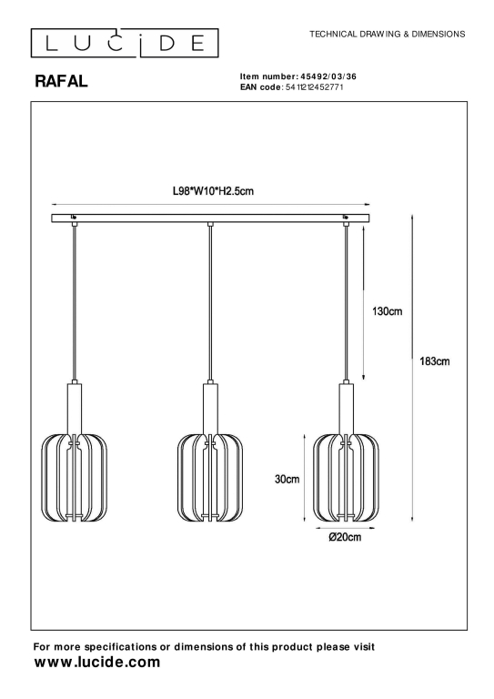 Lucide Rafal cluster 3 hanglamp lineair grijs