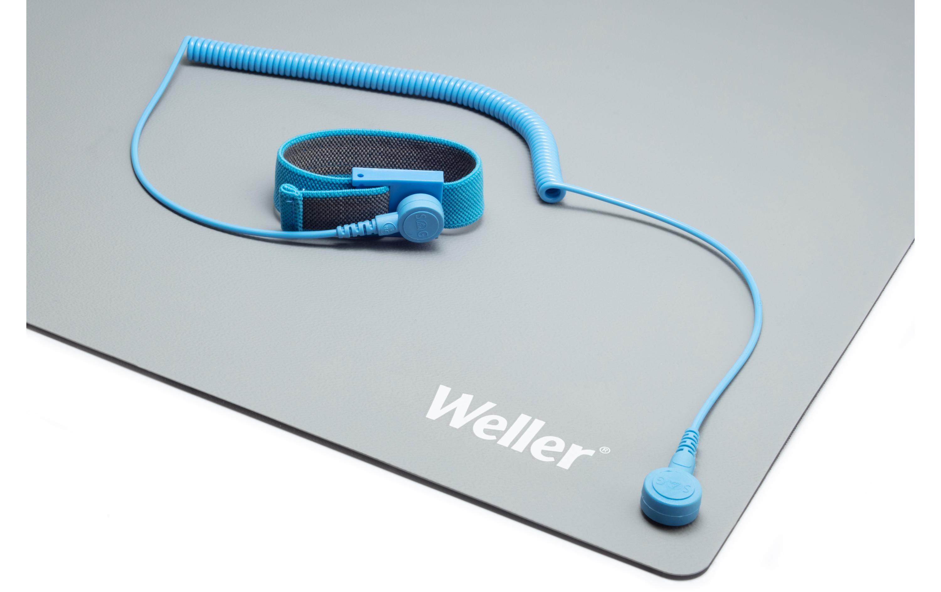 Tisch-Lötmatte Set ESD Premium 900 x 600 mm, GrauESD-Premium-Tisch-Lötmatte-Set mit Armband und Spiralkabel
