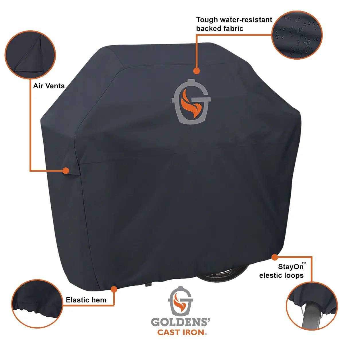 Housse pour kamado en fonte goldens avec chariot & étagères