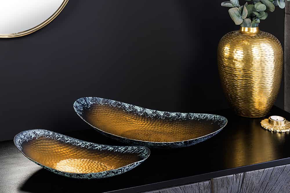 2er Set Deko Schalen ORIENT 45cm gold Hammerschlag Design mit Patina