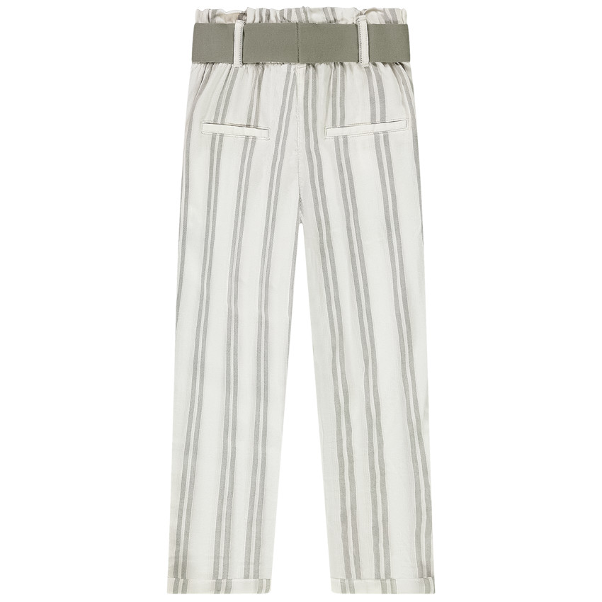 Pantalon fluide en toile rayée avec ceinture pour fille