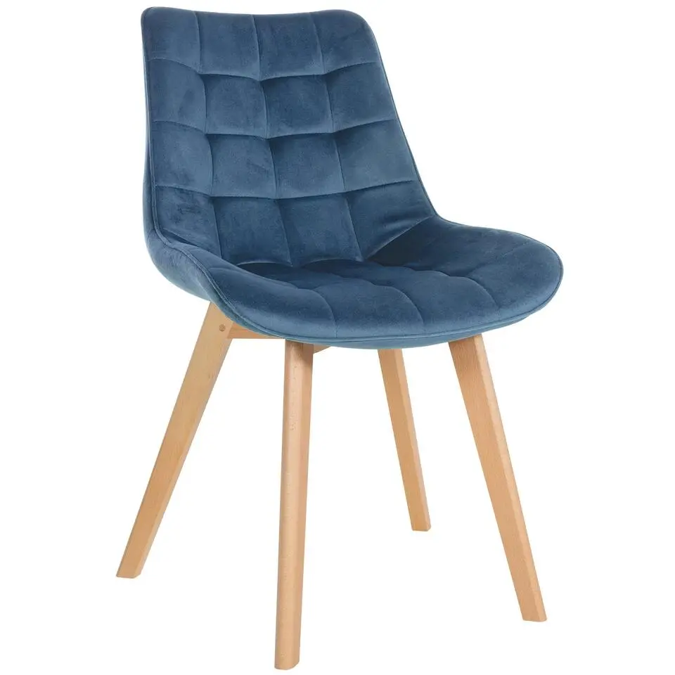 CLP Eetkamerstoel Brook natura Frame - Fluweel - blauw