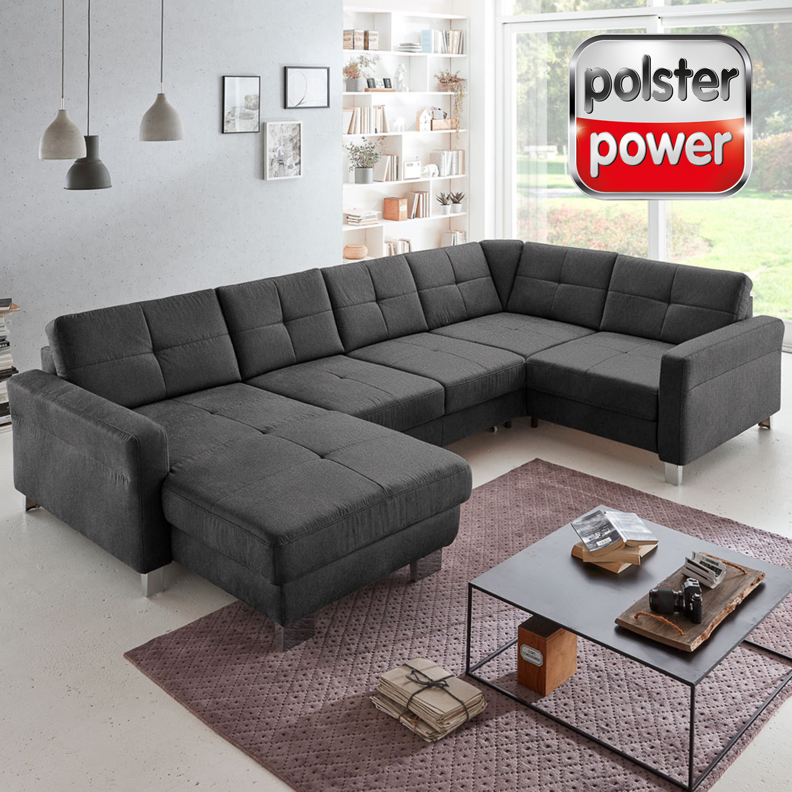 polsterpower Wohnlandschaft - anthrazit - Basismodell - Canapé links